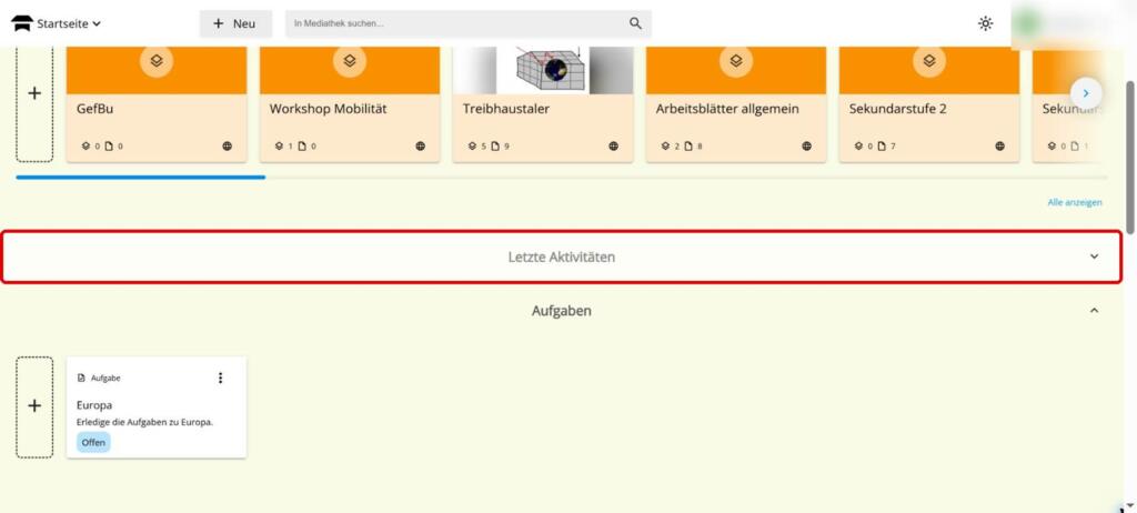 Bild letzte Aktivitäten ein- un d ausklappen