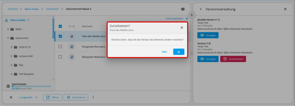 Bild versionsverwaltung Fenster Zurücksetzen
