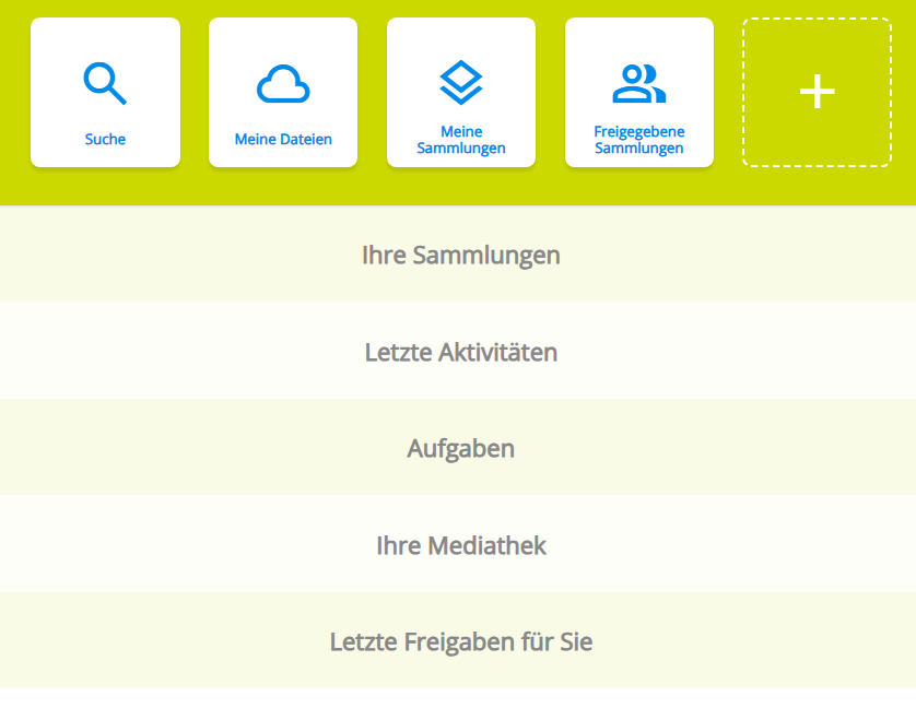 Startseite mit verlinkten Navigationsbereichen